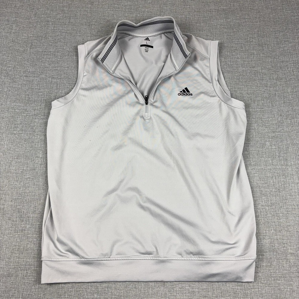 Adidas Polo Shirt Mens Large Gray Sleeveless 1/4 Zip Golf Performance Top